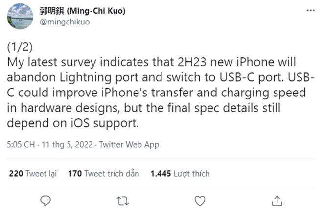 Ming Chi Kuo: iPhone 15 chắc chắn sử dụng cổng USB C - ảnh 1