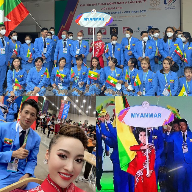 Cầm biển tên diễu hành SEA Games 31, diễn viên Hoàng Mai Anh được các VĐV Myanmar cổ vũ nhiệt tình - ảnh 2