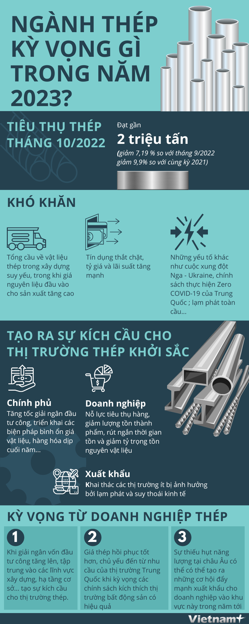 [Infographics] Ngành thép Việt Nam kỳ vọng gì trong năm 2023? - ảnh 1