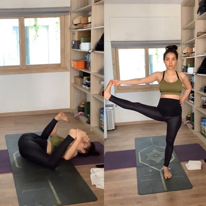 Phương Trinh Jolie bầu 5 tháng vẫn lăn lộn tập yoga - ảnh 1