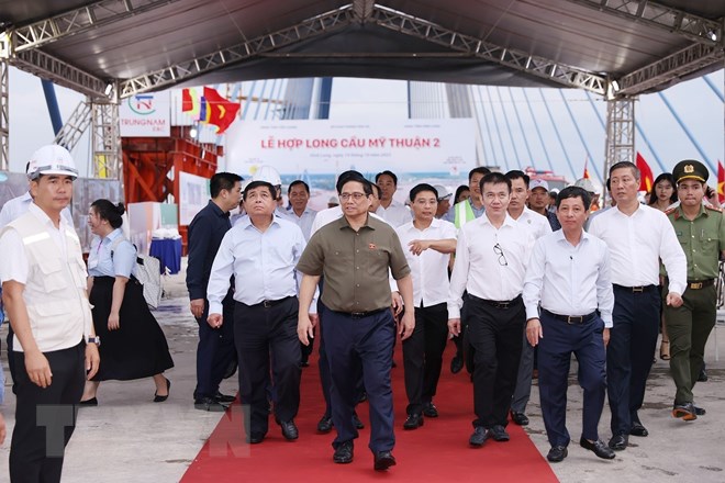 Thủ tướng Phạm Minh Chính dự Lễ hợp long cầu Mỹ Thuận 2 - ảnh 9