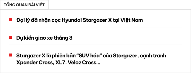 Đại lý đã nhận cọc Hyundai Stargazer X: Dự kiến giao xe trong tháng này, Xpander Cross và Veloz Cross thêm đối thủ - ảnh 1