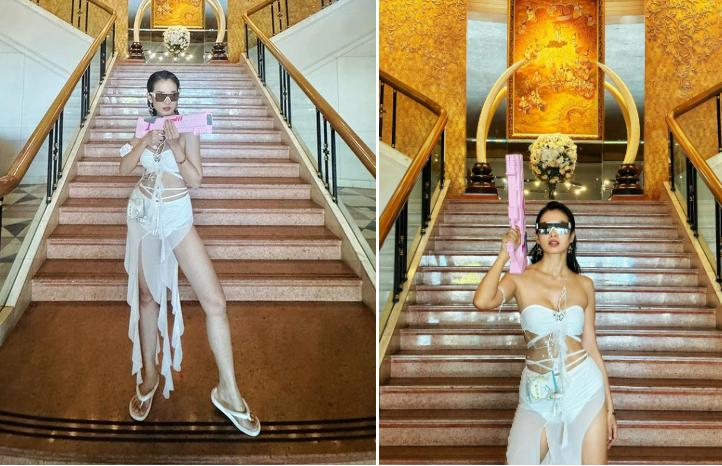 Siêu mẫu Việt U40 diện váy áo ướt nước 'hot' nhất ở lễ hội té nước Thái Lan - ảnh 1
