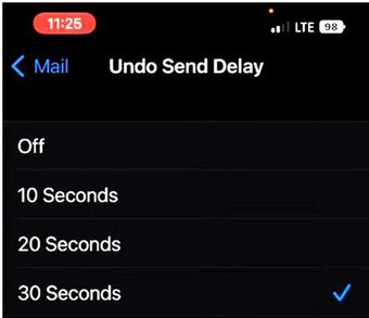 Cách chọn thời hạn rút lại email trên iOS 16