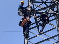 Cứu người phụ nữ 63 tuổi trèo lên cột điện cao 25m ở Hà Nội