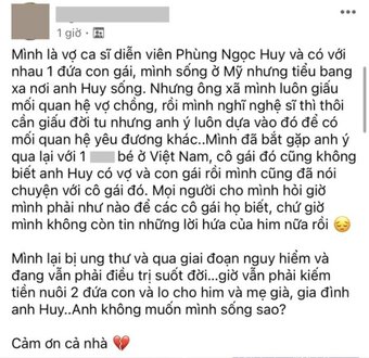 Phùng Ngọc Huy bị ''tố'' ngoại tình trên mạng xã hội