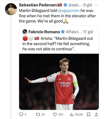 Arsenal thở phào vì Odegaard