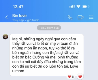 Thanh Vân Hugo chia sẻ tin nhắn con trai gửi, vô tình "lộ" luôn mối quan hệ cha dượng - con riêng cùng cách dạy con tuyệt vời